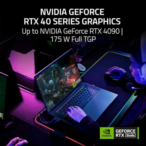 Person using a laptop with NVIDIA GeForce RTX 40 series graphics, featuring GeForce RTX 4090.