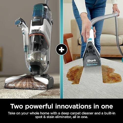 Shark carpet cleaner and stain remover showcasing dual functionality.